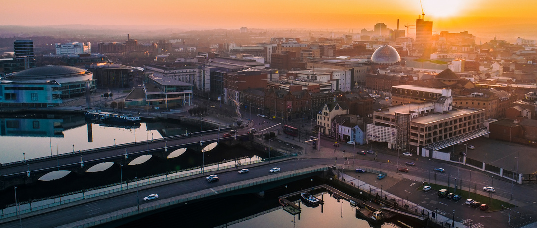 Belfast sunset aerial view